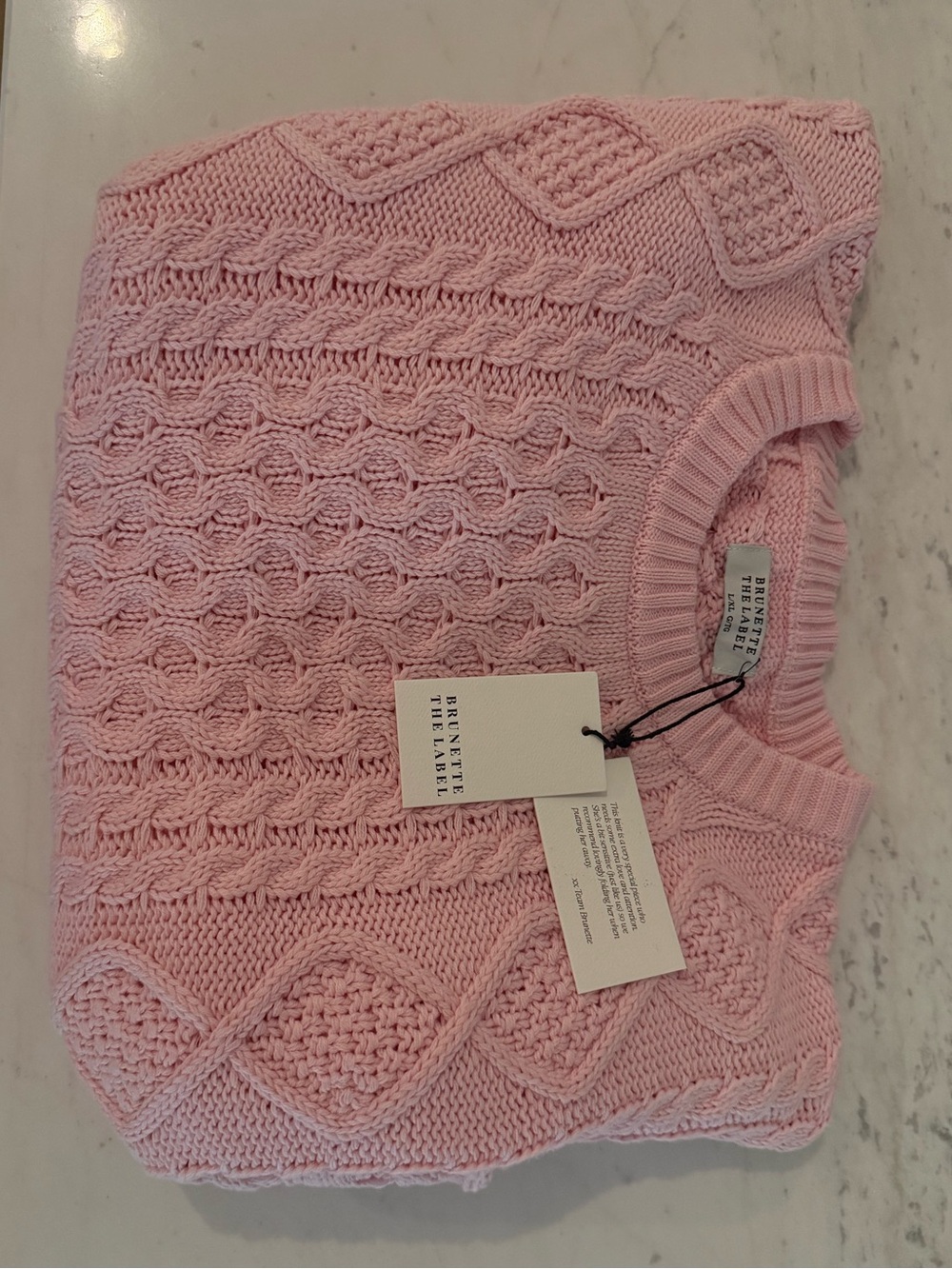 Brunette The Label Light Pink Cable Knit Crewneck Sweater
